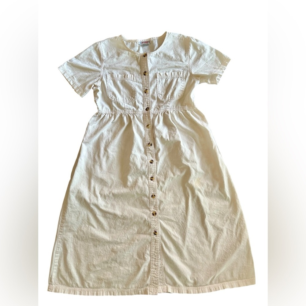 Vintage 90s FADS White Button Front Cotton Midi Dress Size M